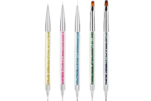 ANGENIL 5 szt. pędzli do zdobienia paznokci, Doubel Ended Nail Dotting Pen Liner Brush Manicure Point Drill Drawing Painting Tools Set for DIY Nail Art Designs