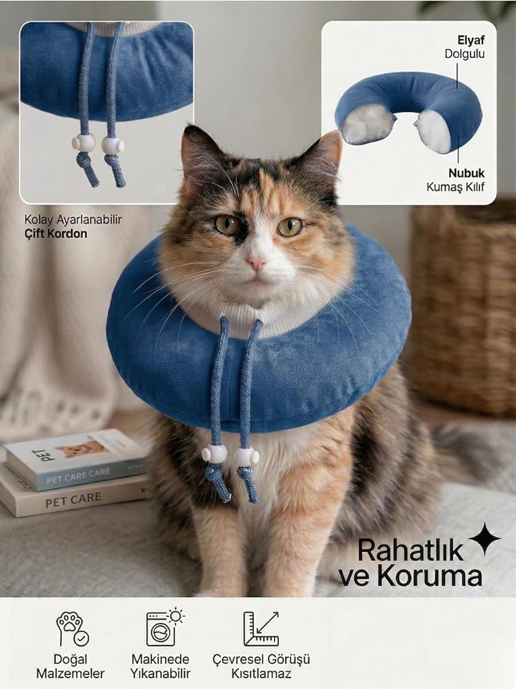 Patiderm Elizabeth Yakalık Yumuşak Ayarlanabilir Kedi Köpek Koruyucu Boyunluk, Mavi, M Beden