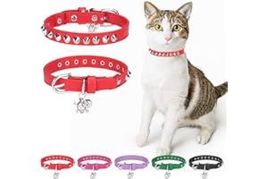 DILLYBUD Leather Cat Collar with Safety Elastic Belt and Bell for Girls and Boys, Red, 20-30 cm