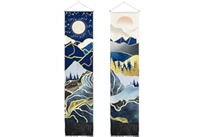 ORTIGIA 2 Pack Mountain Tapestry Misty Forest Tapestry Wall Hanging Japanese Tapestry Wall Art Moon Sunset Nature Landscape Home Decor for Bedroom 14" W x 54" L (35cmx135cm)