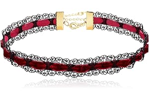 JOSYANDLOVE Lace Velvet Choker With Black Red, Ultra Comfortable Stretch Choker Necklaces for Women, Sexy Charm 90s Goth Choker, Halloween Gifts