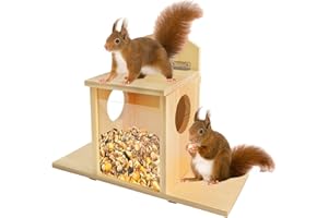 Suewidfay Squirrel Feeder with Lift-Up Lid, Wooden Outdoor Garden Squirrel Feeder, Waterproof Durable