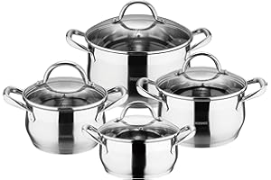 Bergner Gourmet - Sets de poêles et casseroles acier inoxydable avec couvercle bon pour l'induction, Argent