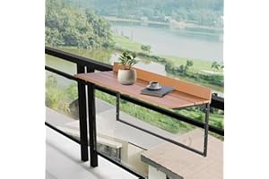 VEVOR Mesa Colgante para Balcón, Mesa Plegable para Balcón al Aire Libre de 1000 x 485 x 480 mm con Barandillas, Ajustable en 5 Niveles, se Adapta a Barandillas de 1-5,31 Pulgadas, Marrón y Negro