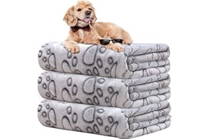 Rezutan Dog Blankets, Puppy Blankets, Dog Blankets Washable, Flannel Throws for Dog Cat, Fleece Dog Blanket for Sofa, Bed, Car Seat, 3 Pack, Grey, 110x80cm