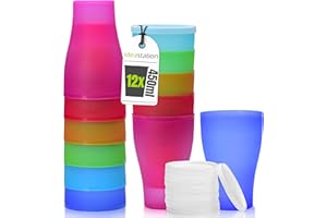 idea-station Neo Bicchieri Plastica 12 x 450 ml - colorati - con Coperchio - Bicchieri Cocktail infrangibile - riutilizzabile Set Bicchieri Acqua - ideale per compleanno e campeggio
