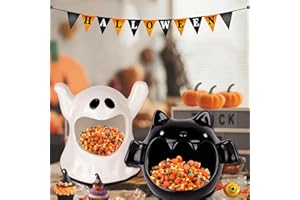 JOISHOP 2pcs Halloween Candy Bowls, Ghost Bat Ceramic Bowl Halloween Candy Dish Holder Candle Holder Table Decorations for Trick or Treat Halloween Tiered Tray Ornament Home Decor