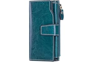 SENDEFN Ladies Purse,Large Capacity Genuine Leather Women's Wallet with Multiple Card Slots Peacock Blue