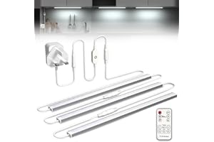 Bonlux Under Cabinet Kitchen Light with Remote, Dimmable Under Cabinet LED Strip Light Cool White 6000K, Linkable LED Under Counter Lights for Plug in Under Kitchen Cupboard Cabinet Lighting(3x12IN)