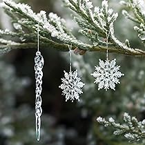 GETRICH Lot De 42 Décorations De Noël En Acrylique - Flocons De Neige Et Stalactites Transparents - Pour Sapin, Guirlandes, Fenêtres
