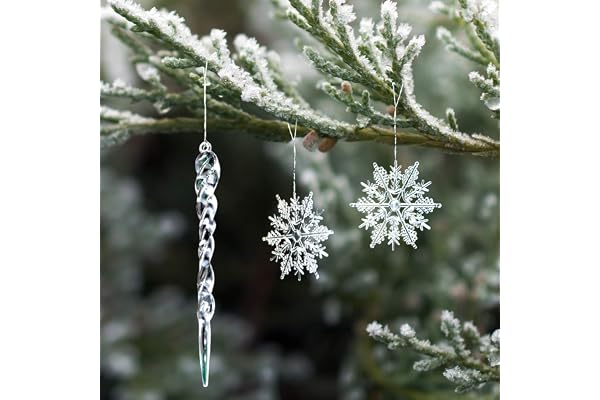 Naler 30 st hängande julprydnader inkluderar genomskinlig plastistapp ornament & klar snöflinga med snodd för jultema julgransdekorationer
