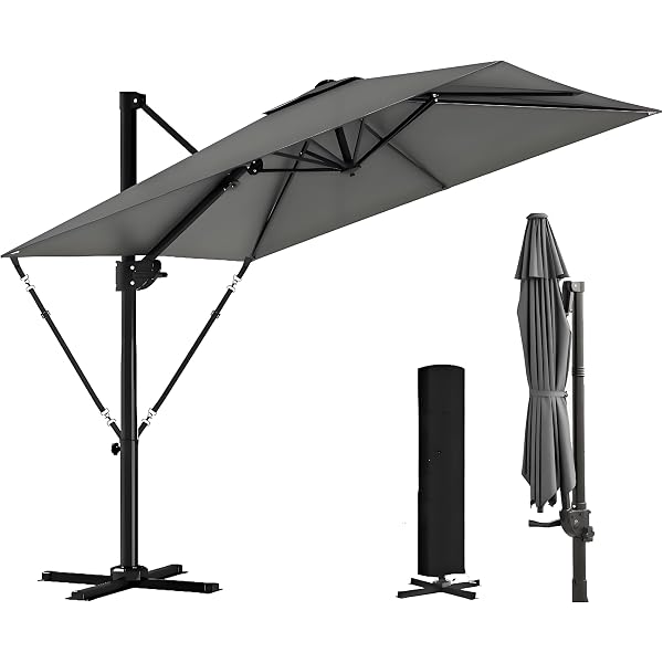 Outsunny Ampelschirm Mit LED-Beleuchtung – Quadratisch 3x3 M, Neigbar & 360° Drehbar, In Beige
