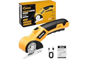 Saker Cordless Electric Scissors,Rechargeable Fabric Scissor with LED Light,Power Rotary Cutter for Leather Carpet Plastic Cutting,Sewing,Crafting,Cardboard Box Cutter with 1 Blade