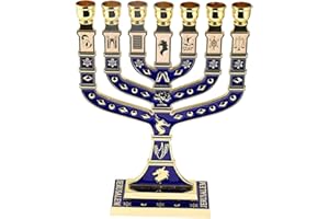 BRTAGG Menorah 7 Brazos, candelero judío, 12 tribus de Israel, Altura 27 cm