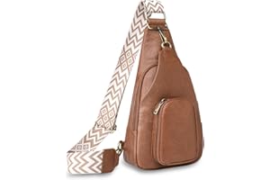 LATIT Crossbody Bag mit Breiter Gurt Klein Umhänge Tasche Leder Brusttasche Vintage Schultertasche Tasche Crossbody Bag Damen Breiter Gurt Bodybag Damen Sling Bag (Braun)