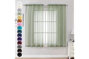 Chyhomenyc Sage Green Sheer Curtains 63 Inch Length 2 Panels for Kitchen, Light Filtering Airy Breathable Rod Pocket Voile Window Drapes for Bedroom Living Room, Each 42x63 Inch，Set of 2