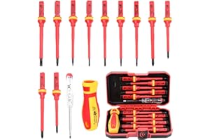 SQLJYU 13 Pièces VDE Tournevis Aimanté Kit, Inclure Tournevis Plat,Tournevis Cruciforme et Tournevis Testeur, Tournevis Electricien Kit, pour L'industrie Automobile, à L'industrie des Machines