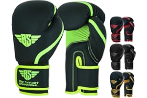BES Smart® Professional Boxing Gloves For Adults Youth Kids Men and Women Mitts Leather Pro Gel Muay Thai MMA Kick Boxing Sparring Grappling Fighting & Training Punch Bag