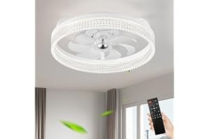 LOKUNM Crystal Ceiling Fan Light Quiet Ceiling Fans with Lights and Remote 19Inch Ceiling Fan Dimmable Low Profile Ceiling Fan with Light Reversible Memory Fan Lights Ceiling for Bedroom,Kids Room
