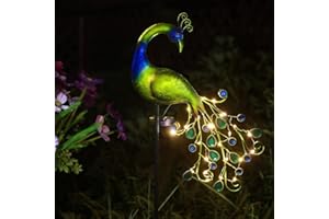 JJALIGHTS Solar Gartenleuchte Metall Pfau Gartendeko Wasserdicht Pfau Solar Pfahl Lichter für Outdoor Patio Hof Dekorationen
