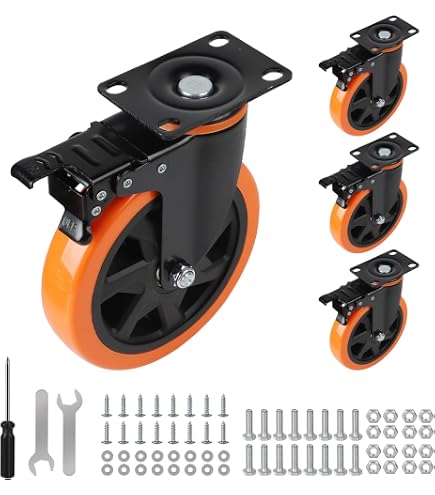 Lot De 4 Roulettes Pivotantes 125mm Charge Lourde 800kg Avec Frein - Roulettes Meubles Industrielles