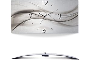 ‎ARTLAND ARTLAND Wanduhr ohne Tickgeräusche Alu Funkuhr 60x30 cm Eckig Lautlos 3D Design Kunst Welle Abstrakt Modern Silber K5ZO