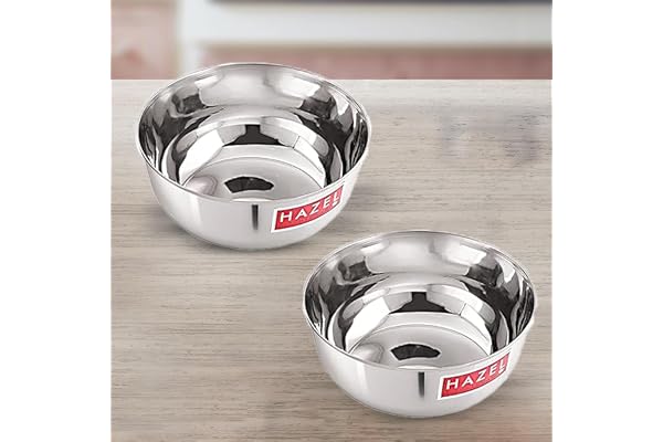 HAZEL Stainless Steel Serving Bowl 600ml 15cm Diameter Durable, Rust Resistant, Ideal for Lunch & Dinner Steel Katori Set of 2