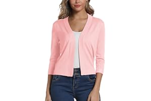 EXCHIC Damskie Nieformalny 3/4 Tuleja Sweter Rozpinany Jednolity Kolor Dziewiarski Kardigany