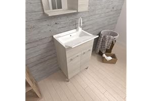 Kiamami Valentina - Mobile lavatoio 50cm quercia grigio con asse lavapanni asportabile | Pratico