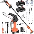Cordless Pole Saw 5.91Ft, 3 Sections Detachable High Pole Pruning Saw & Handheld Chainsaw 2 in 1, 2 * 2.0Ah Battery Chain 2 Replaceable Chains Tree Pruning Pole for Garden Yard Tree Pruning Orange
