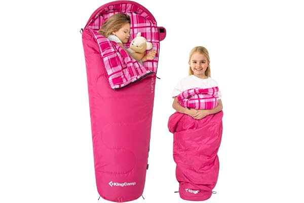 KingCamp Sac de Couchage Enfant en Flanelle de Coton, Chaud et Confortable pour Enfants de 6 à 10 Ans (jusqu'à 100-145 cm), Article de Camping pour Voyages et Activités en Plein Air