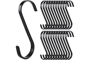 Homewit 20 Pack S Hooks for Hanging, 8.5cm Black Stainless Steel Metal Heavy Duty Kitchen Hooks for Utensils Pan Pot Kitchen Bedroom Bathroom Clothes Garden Office