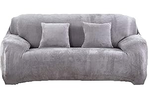 TIFEE Thick Sofa Covers 1/2/3/4 Seater Pure Color Sofa Protector Velvet Easy Fit Elastic Fabric Stretch Couch Slipcover size 3 Seater:195-230cm (Light Gray)