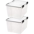 IRIS USA WeatherPro 47 Qt Storage Bins with Lids, 2 Pack, BPA-Free Plastic Gasket Box with Tight Latch and Seal, Stackable Nestable Tote Tub - Clear/Black