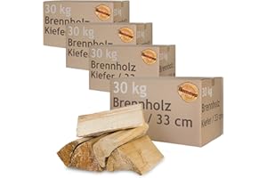 Kiefer Brennholz Kaminholz Holz 5-500 kg Für Ofen und Kamin Kaminofen Feuerschale Grill Feuerholz Holzscheite Wood 33 cm kammergetrocknet Flameup, Menge:120 kg