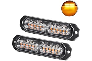 OPP ULITE 12LED Amber Emergency Hazard Strobe Warning Grille Working Light Bar for 12-24V Car Vehicle, Waterproof Safety Flashing Beacon Light for Truck Van Trailer Caravan Camper(CB-02-2PCS)