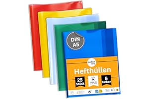 ‎PERFECT LINE perfect line - 25 koszulek na zeszyty DIN A5, 5 kolorów, przezroczyste groszkowane - ochraniacze na zeszyty z polipropylenu nadającego się do recyklingu, nadają się do przechowywania dokumentów