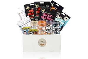 Beer Gift Hamper Selection Gift Box by Fleur Foods, Craft Beer Gift Set with Canned Beers Pork Crackling Crisps Beef Jerky and Gourmet Snacks | Beer Gifts for Men Snack Box | Mystery Box for Men