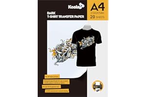 KOALA Premium Inkjet Iron On T Shirt Transfer Paper for Black and Dark Fabrics x 20 Sheets, A4. Vivid, Long-lasting Images. Easy to Use