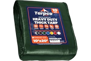 Tarpco Safety telo impermeabile esterno(190 g/m²|10′ X 20′ | 3m X 6.1m,Verde/Nero)10 Mil protective tarpaulin | tent cover | Telo con occhielli resistente ai raggi, UV, antistrappo.