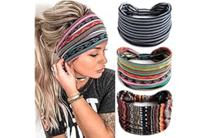 Zoestar Boho,diademas de rayas anchas,negras para la cabeza de yoga,turbante anudado,vendas para el pelo,vendas de cabeza estilo vintage,elásticas y gruesas,para mujeres y niñas (paquete de 3) (A)