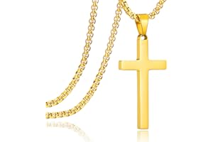 AFSTALR Collier Croix Chretienne Homme Cross Necklace Men Or/Argent/Noir Colliers avec Pendentif Croix Acier Inoxydable Chaîne 60CM Religieux Bijoux pour Homme Femme