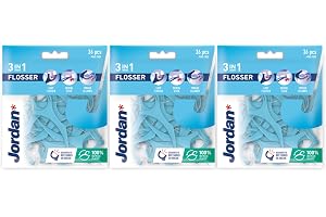 Jordan ® | 3-i-1 tandtråd fenor med fluor tandpetare tungrengöring munvård tillverkad av 100 % återvunnen plast PFAS fri effektiv plackborttagning återförslutningsbar förpackning