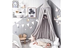 Dix-Rainbow Children Bed Canopy Grey Round Dome, Nursery Room Decorations, Cotton Net Bed Canopies Kids Play Tent for baby, Height 240cm/94.5in