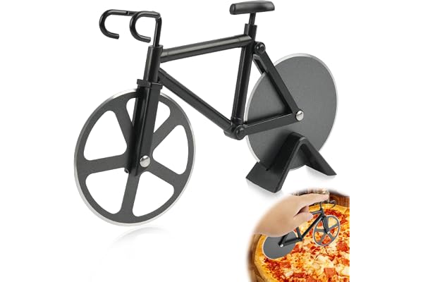 Coupes-pizza en Forme de Vélo, Coupe-pizza en Acier Inoxydable avec Revêtement Antiadhésif, Design Original, Ustensiles de Cuisine Amusants, 19 cm, Noir