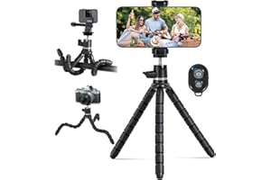 HPLIMEOR Treppiede Mini Portatile per Smartphone & Fotocamera - 3-in-1 Flessibile con Telecomando Bluetooth, Rotazione 360°, fotocamera Tripod, Compatibile iPhone/Samsung/GoPro (Vite 1/4")(argento)
