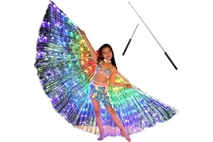TOABOA Bauchtanzflügel 360 Grad LED Isis Flügel 2 Modi Lichtsteuerung LED Flügel Kinder mit 20-100cm Teleskopstäben Schmetterlingsflügel Kinder LED für Bühnenshow Halloween Weihnachtsfeier (Mehrfarbig)