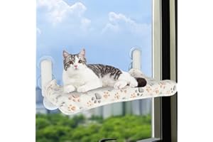 Mooche 304 Edelstahl Katzen-Fensterbett, Faltbare Katzen-Hängematte mit gemütlicher Decke, starken Saugnäpfen, für Glasfenster, hält bis zu 25 kg, 60 x 28 cm
