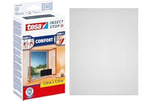 tesa Insect Stop Hook & Loop Comfort Zanzariera per Finestre - Con nastro adesivo a strappo - Rimozione senza tracce - Lavabile e riutilizzabile - Antracite - 130 cm x 150 cm