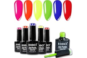 ‎EODCI Eodci Gel Nagellack Set, 6 Farben Neon Pink Blau, Rot, Orange, Gelb Gel Nagellack, UV LED Nagellack Gel Nail Art Set für DIY Salon Gel Nagellack Geschenke für Frauen